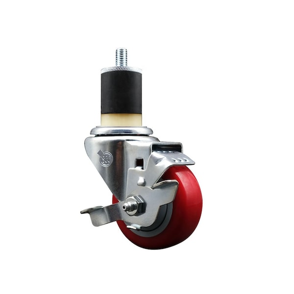 3'' Red Poly Swivel 1-7/8'' Expanding Stem Caster with Brake